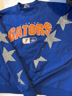 Florida Gators Blue vintage Crewneck Sweatshirt with Silver Star Sleeves